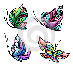 Vector colorful butterfly set with four elements