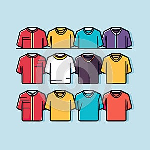 Vector of a colorful collection of shirts hanging on a wall