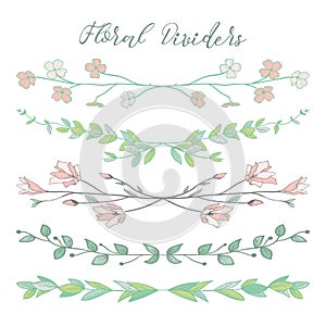 Vector Colorful Dividers with Branches, Plants and Flowers