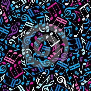 Vector colorful dotted music seamless pattern