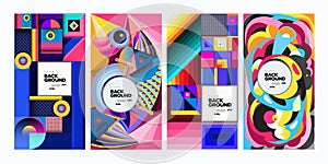 Vector Colorful Ethnic Geometric Pattern Background Set