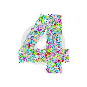 Vector colorful gem stones font, numeral 4