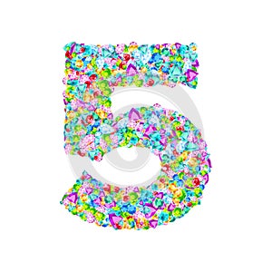 Vector colorful gem stones font, numeral 5