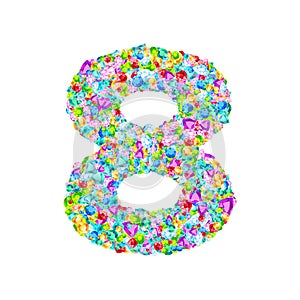 Vector colorful gem stones font, numeral 8