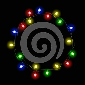 Vector colorful glowing christmas light round garland frame for your greeting card or design