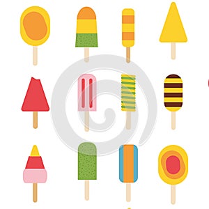 Vector colorful graphics ice creams, cakes and summer fruits