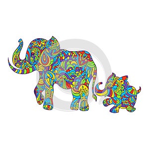 Vector colorful hand drawn zentagle illustration of an elephant