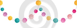 Vector Colorful Happy Birthday Party Pom Poms Set On A String Horizontal Seamless Repeat Border Pattern. Great for