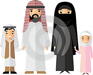 Vector colorful illustration of arab family in national clothes