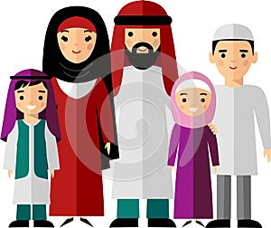 Vector colorful illustration of arab family in national clothes