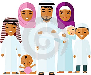 Vector colorful illustration of arab family in national clothes