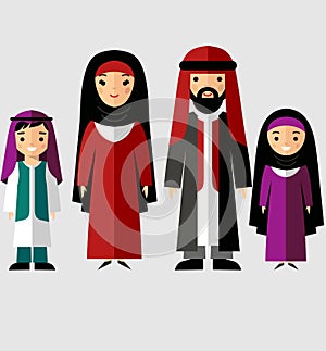 Vector colorful illustration of arab family in national clothes