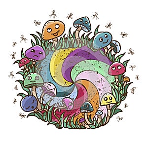 Vector colorful magical mushroon cycle