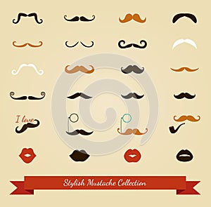 Vector colorful mustache icon set