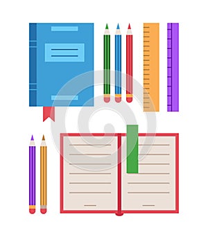 Vector colorful office supplies set. Isolated school equipment collection on white background photo