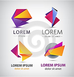 Vector colorful origami icon set. Design elements