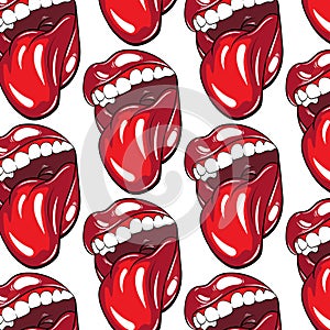 Vector colorful pattern with hand drawn illustration of mouth