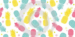 Vector colorful pineapples summer tropical seamless pattern background. Great as a textile print, party invitation or