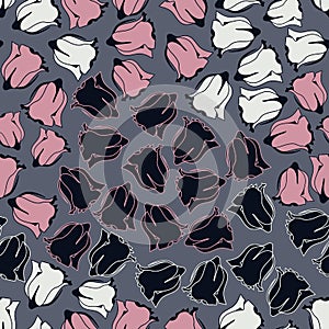 Vector colorful pink white black roses flowers seamless pattern design