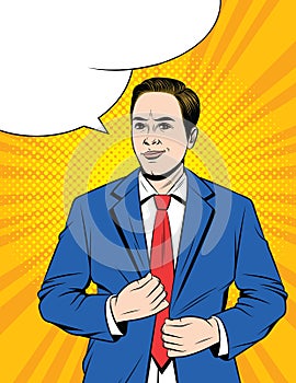Vector colorful pop art style illustration of a young man in a business suit.