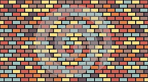 Vector colorful red blue brown yellow violet dark brick wall background. Old texture urban masonry. Vintage architecture block