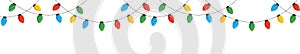 Vector Colorful Retro Holiday Christmas New Year Hanging String Lights Isolated Horizontal Seamles Border Background photo