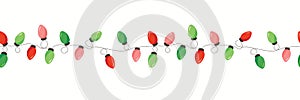 Vector Colorful Retro Holiday Christmas New Year Intertwined String Lights Isolated Horizontal Seamles Border Background