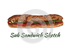 Vector Colorful Sandwich Sketch, Long Sub Sandwich photo