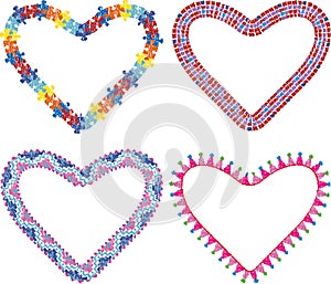 Vector colorful scribble drawings of set various decorative abstract heart shapes