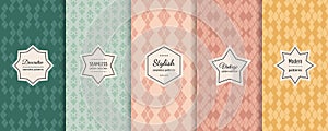 Vector colorful seamless patterns collection. Vintage geometric ornaments