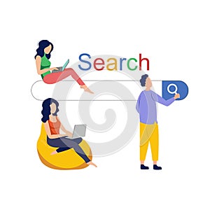 Vector Colorful Search Background, People Searching in Internet Concept, Browser Bar, Illustration Isolated.