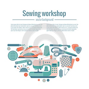Vector colorful sewing workshop concept.