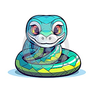 Vector of a colorful snake with vibrant blue and green scales and large expressive eyes