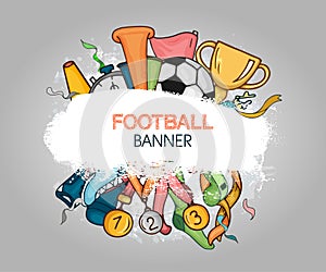 Vector colorful soccer design composition with white grunge banner