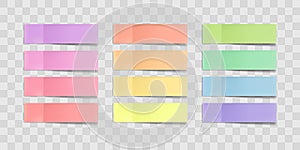 Vector colorful sticky notes, stickers with shadows isolated on a transparent background. Multicolor paper adhesive tape