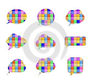 Vector Colorful Talk Bubbles, Multicolor Tile Texture, Speech Frames Isolated.