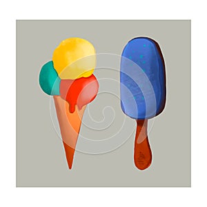 Vector colorful two ice-creams