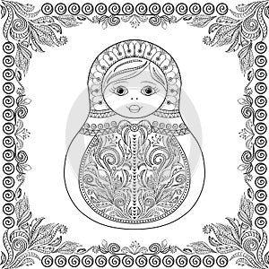 Vector coloring book for adult and kids - russian matrioshka doll.