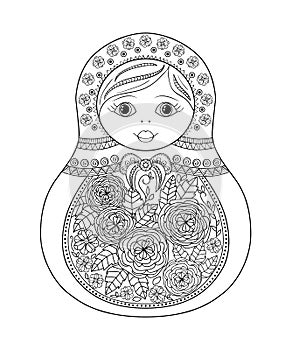 Vector coloring book for adult and kids - russian matrioshka doll.