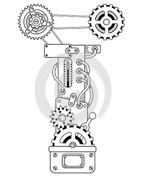 Vector coloring book for adults. Steampunk Cyrillic letter. Mechanical alphabet made of metal gears and various details