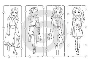 Coloring Book Of Girls In Stylish Trench Coats photo