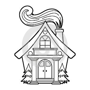 Vector coloring for children. Illustration of single thin line art house