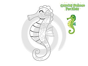 Vector Coloring The Cute Cartoon Seahorse. Educational Game for Kids. Vector Illustration With Cartoon Style Funny Sea Animal photo