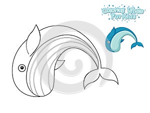 Vector Coloring The Cute Cartoon Whale. Educational Game for Kids. Vector Illustration With Cartoon Style Funny Sea Animal