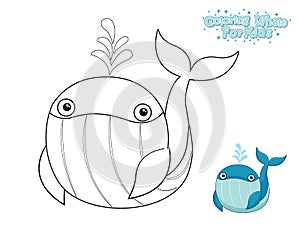 Vector Coloring The Cute Cartoon Whale. Educational Game for Kids. Vector Illustration With Cartoon Style Funny Sea Animal