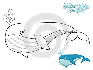 Vector Coloring The Cute Cartoon Whale. Educational Game for Kids. Vector Illustration With Cartoon Style Funny Sea Animal