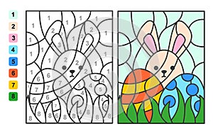 Vector coloring page Color by numbers Easter egg hunt. Puzzle game for children education and activities