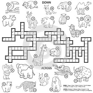 Vector colorless crossword about animals