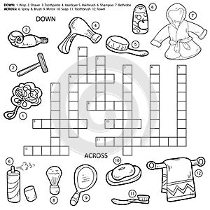 Vector colorless crossword, education game about bathroom