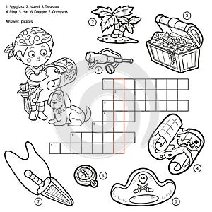 Vector colorless crossword, education game about pirates